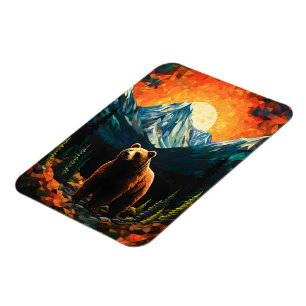 Stained Glass Wildlife Mountain Sunset Bear Magnet