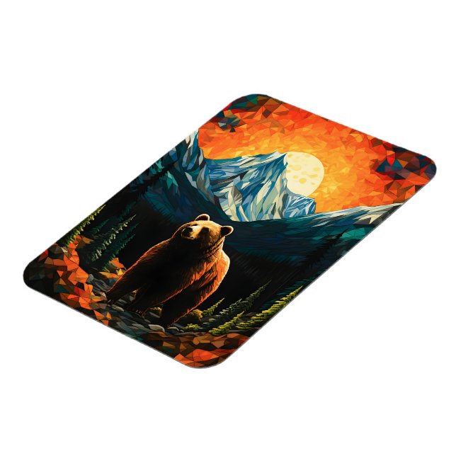 Stained Glass Wildlife Mountain Sunset Bear Magnet (Left Side)