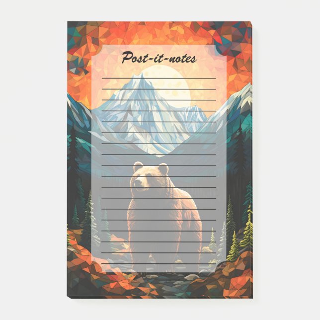 Stained Glass Wildlife Mountain Sunset Bear Post-it Notes (Front)