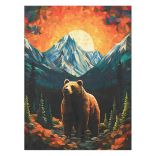 Stained Glass Wildlife Mountain Sunset Bear Tablecloth