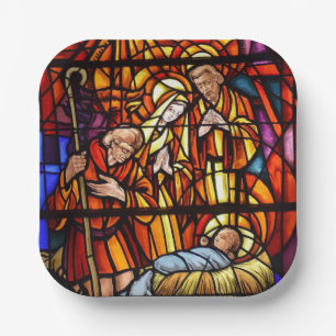 Stained Glass Window Baby Jesus Nativity Paper Plate