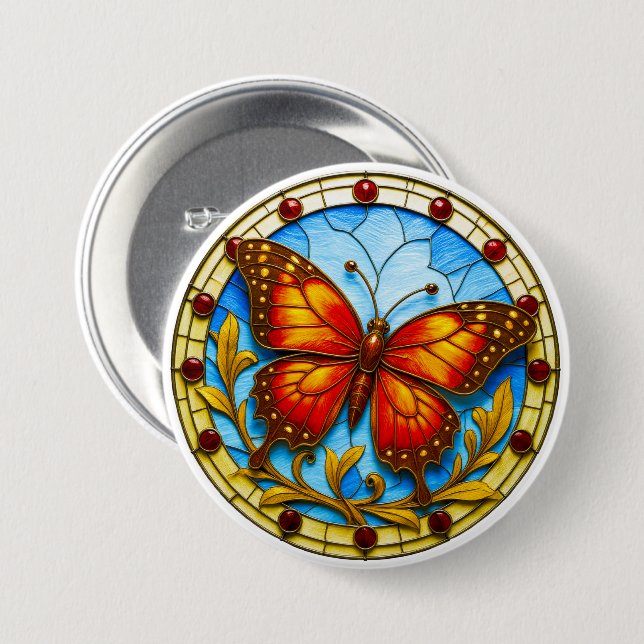 Stained glass window butterfly 7.5 cm round badge (Front & Back)