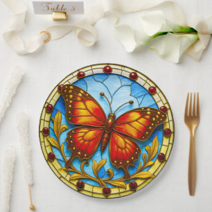 Stained glass window butterfly paper plate