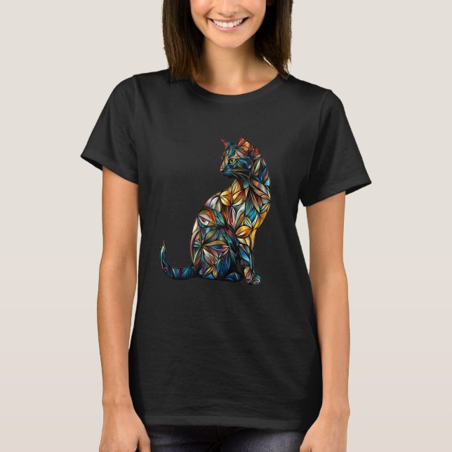 Stained Glass Window Cat Art T-Shirt (Front)