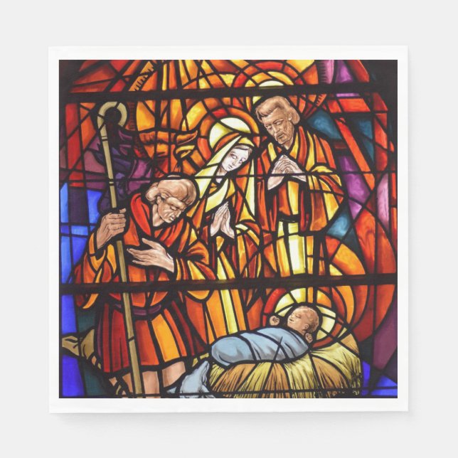 Stained Glass Window Christmas Nativity Napkin (Front)