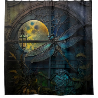 Stained Glass Window Crescent Moon Shower Curtain