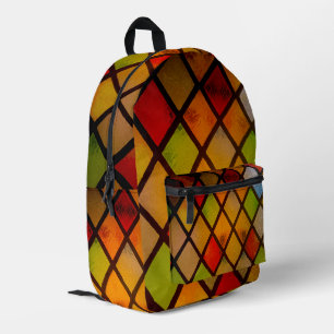 Stained Glass Window Diamond Pattern Printed Backpack