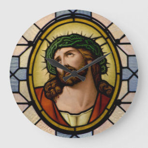 Stained Glass Window Jesus Large Clock