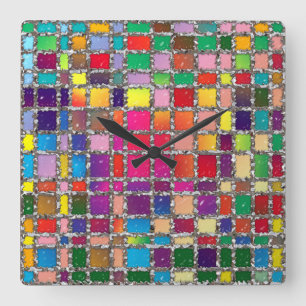 Stained Glass Window Multicolour Pattern Clock