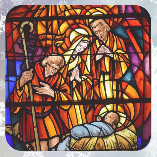 Stained Glass Window Nativity Christmas Envelope Square Sticker (Creator Uploaded)