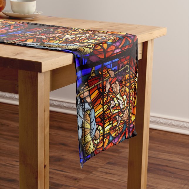 Stained Glass Window Nativity Christmas Short Table Runner (In Situ)