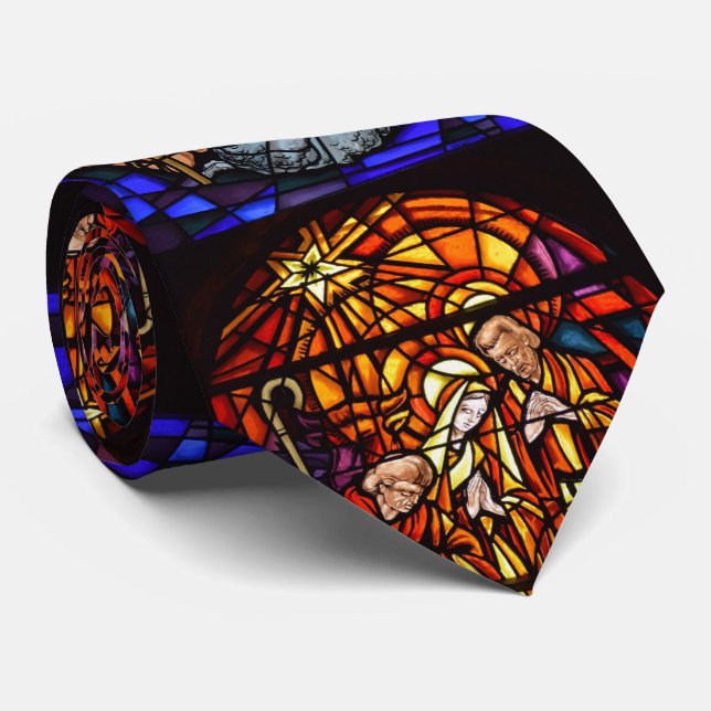 Stained Glass Window Nativity Gift For Dad Tie (Rolled)