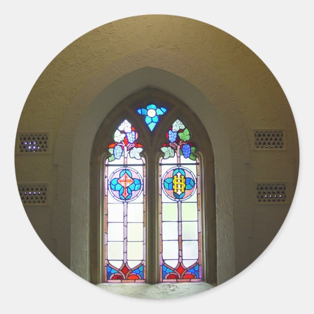 Stained Glass Window Of St Johns Lutheran Church N Classic Round Sticker (Front)