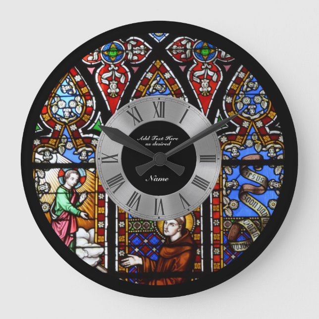 Stained Glass Window Personalised Roman Numerals Large Clock (Front)