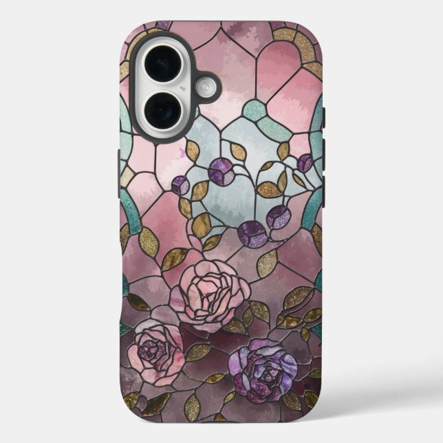  Stained Glass Window Roses iPhone 16 Case (Back)