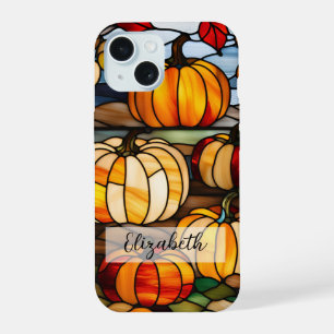 Stained Glass Window with Pumpkins iPhone 15 Case