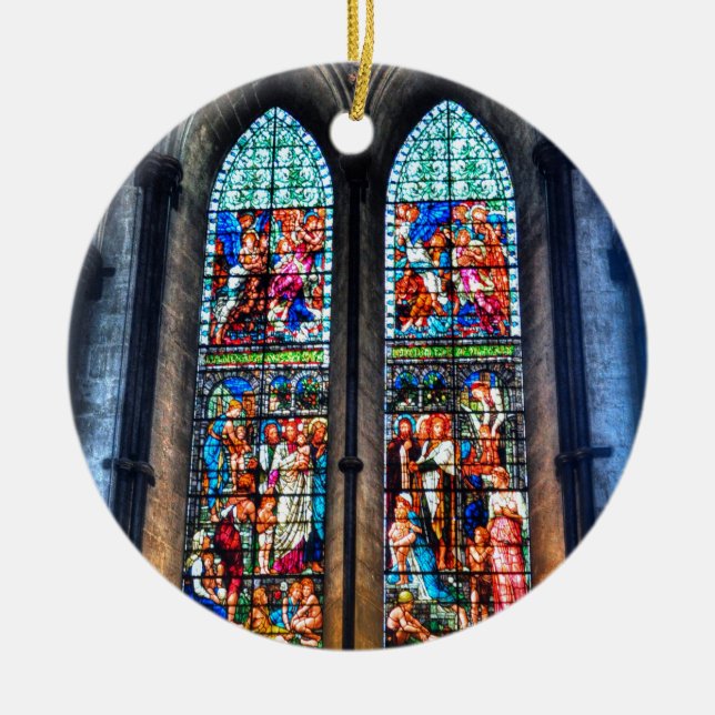 Stained Glass Windows, Salisbury Cathedral, UK Ceramic Tree Decoration (Front)