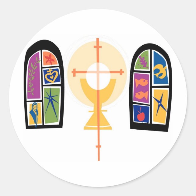 Stained Glass Windows with Chalice and Cross Classic Round Sticker (Front)