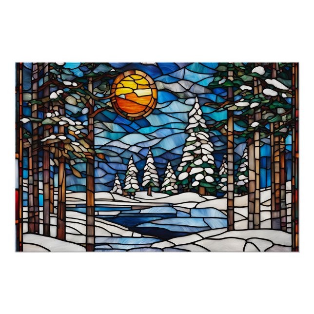 Stained Glass Winter Forest Landscape  Poster (Front)