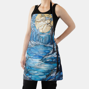 stained-glass winter landscape apron