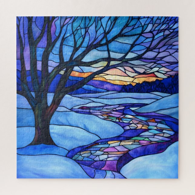 Stained Glass Winter Landscape Jigsaw Puzzle (Vertical)