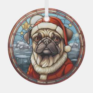 Stained Glass Winter Village Pug Dog Tree Decoration