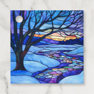 Stained-glass Winter Woods Favour Tags