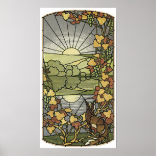 Stained Glass with fox and grapes Poster