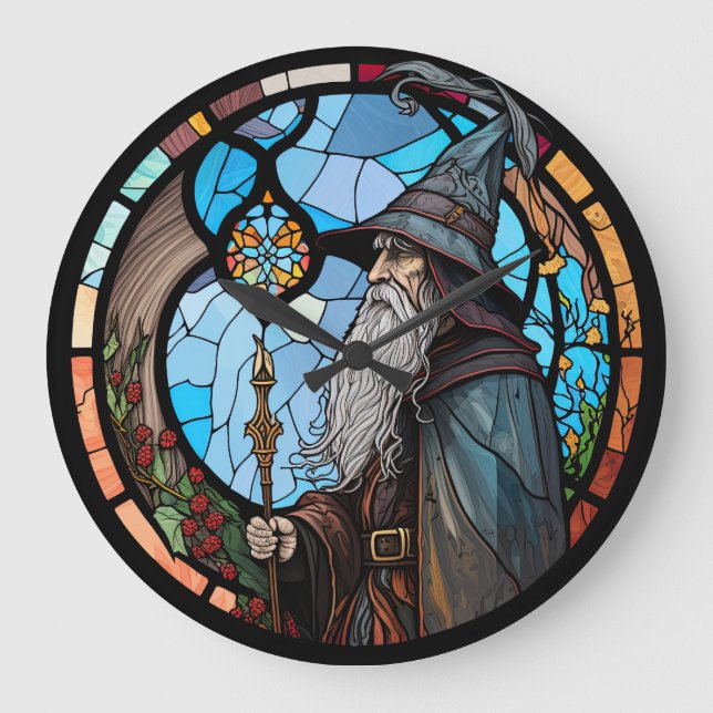 Stained Glass Wizard Design  Large Clock (Front)