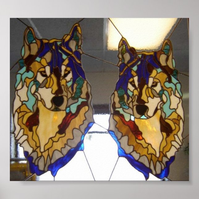 Stained Glass Wolf Pair Poster (Front)