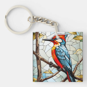 Stained Glass Woodpecker Bird Key Ring