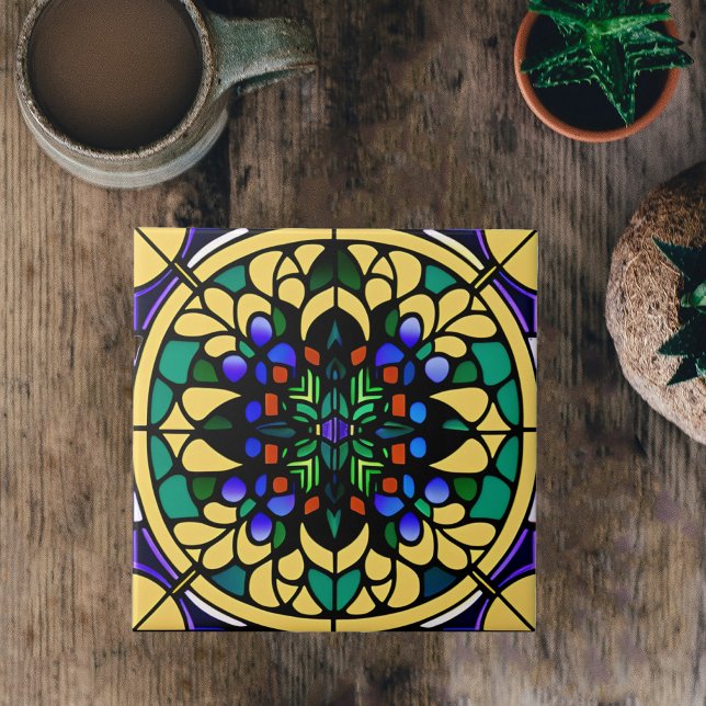 Stained Glass Yellow Colourful Art Deco Artwork Tile (Creator Uploaded)
