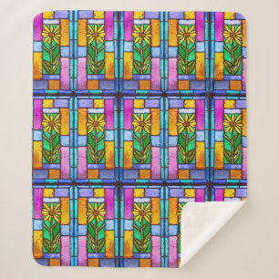 Stained Glass Yellow Daisy Sherpa Blanket