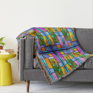 Stained Glass Yellow Daisy Throw Blanket