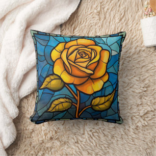 Stained Glass Yellow Rose Cushion