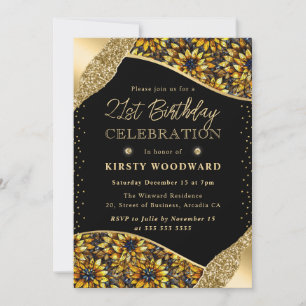 Stained Glass Yellow Sunflowers 21st Birthday Invitation