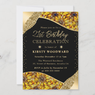 Stained Glass Yellow Sunflowers 21st Birthday Invitation