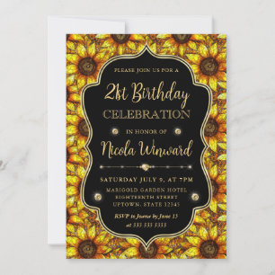 Stained Glass Yellow Sunflowers 21st Birthday Invitation