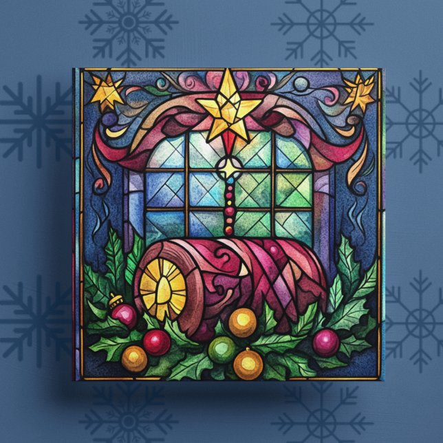 Stained Glass Yule Log Winter Solstice Holiday  Card (Creator Uploaded)