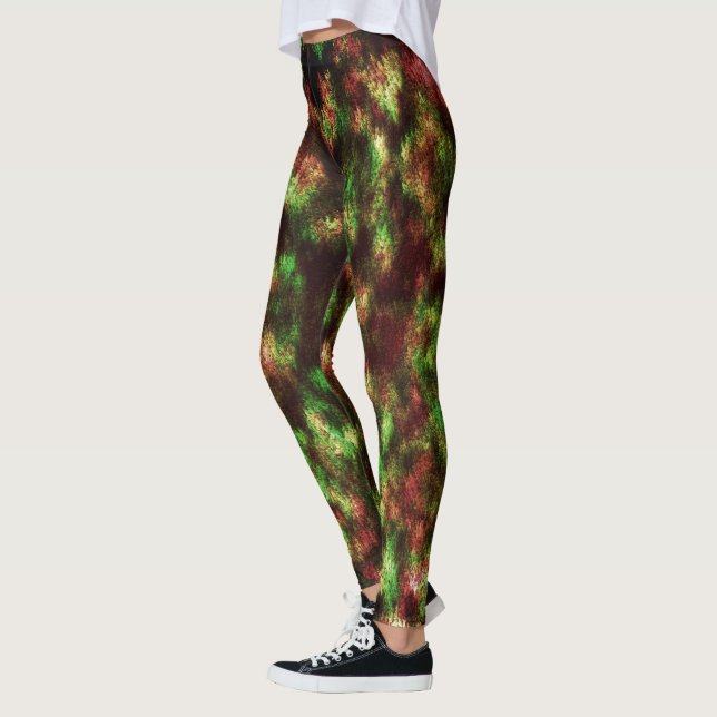Stained green, red brownish with feathers effect. leggings (Left)