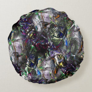 Stained 'heavy paints' overlap showy dark colourfu round cushion