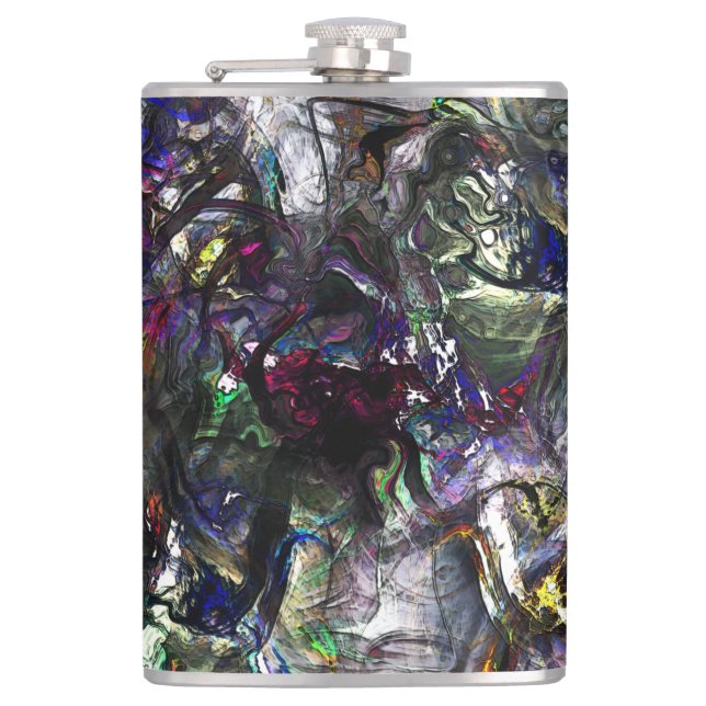 Stained 'heavy paints' overlapping in mix colourfu hip flask (Front)
