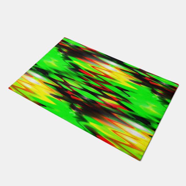 Stained red and green forming abstract zigzag doormat (Angled)