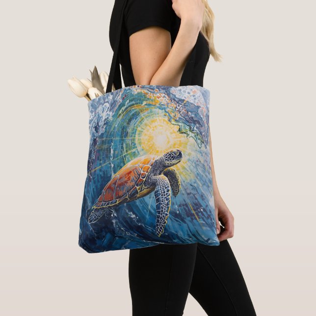 Stained Sea Turtle Tote Bag (Close Up)