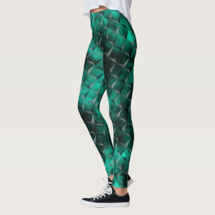 Stained square bluish green turquoise, 3D triangle Leggings