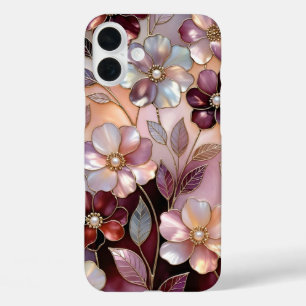 StainedGlass Floral iPhone Case Pink Burgundy Gold