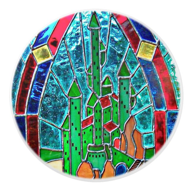 Stainglass Emerald Castle from Wizard of Oz Ceramic Knob (Front)