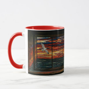 Stainglass sunset with Seagull and Sailboat Mug