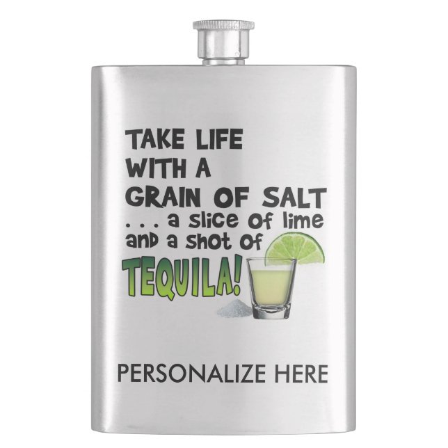 Stainless COCKTAIL FLASK - LIME, SALT, TEQUILA! (Front)