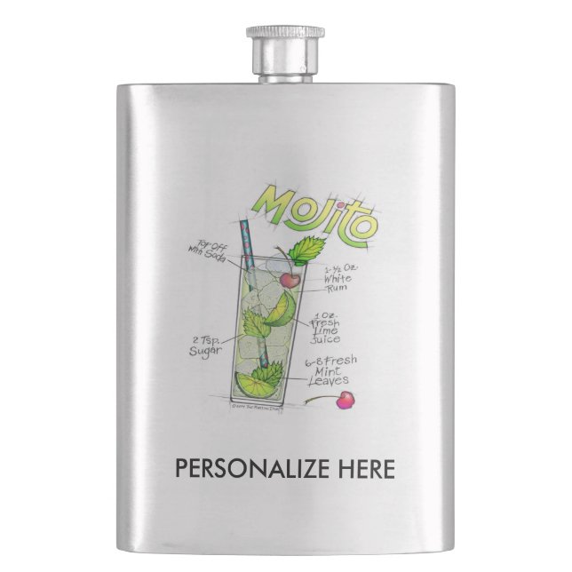 STAINLESS FLASK - MOJITO RECIPE COCKTAIL ART (Front)